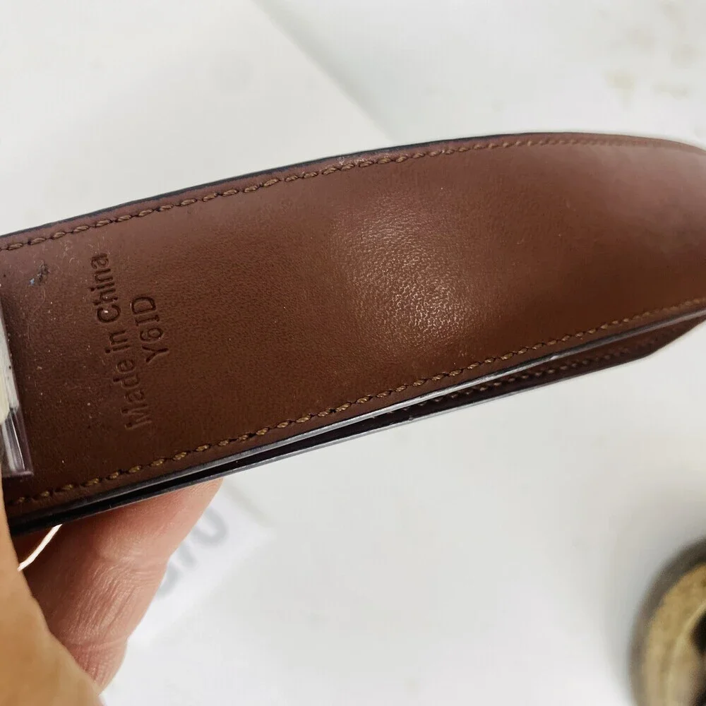 Perry Ellis Genuine Leather Congac Brown Belt Silver Fittings Size 40 Men's